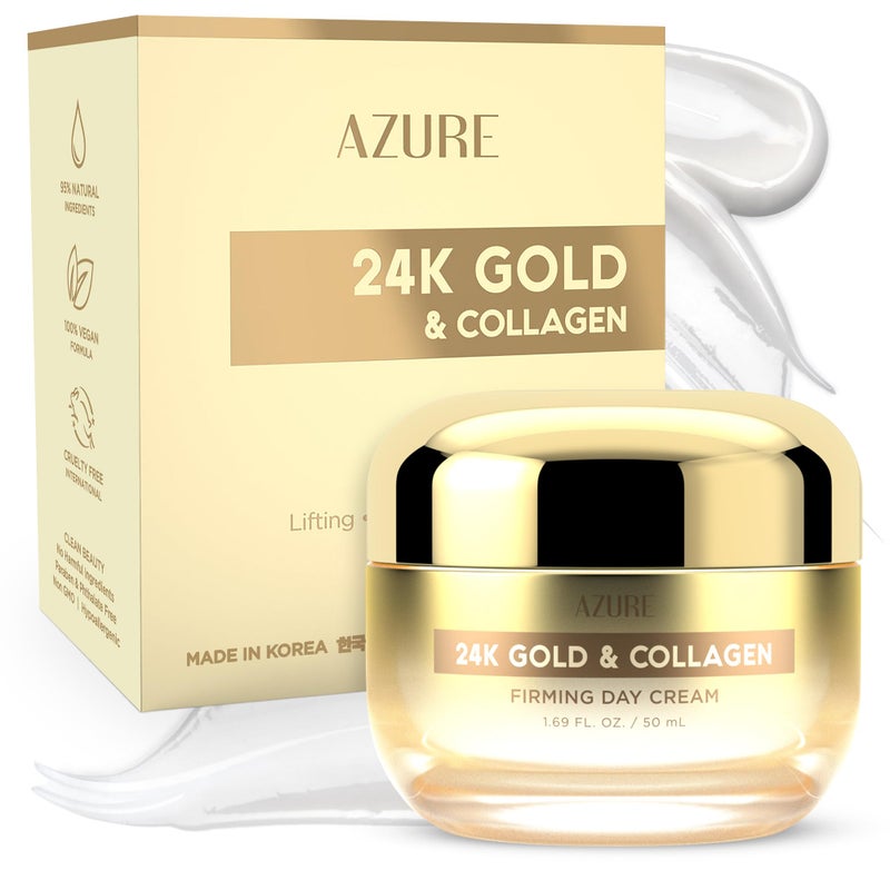 Azure Cosmetics Azure Dermatologist Tested 24K Gold & Collagen Face Moisturizer - K Beauty Anti-Aging Face Cream for Firming & Skin Tightening Face Cream - Korean Skincare - All Skin Type 1.69 fl oz - Image 1